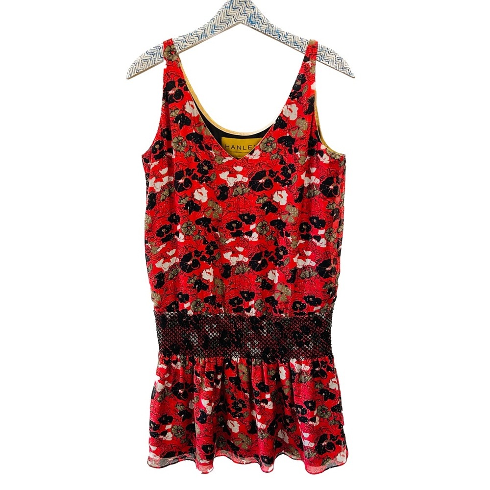 Hanley Mellon Silk Tank Dress 6 red black floral